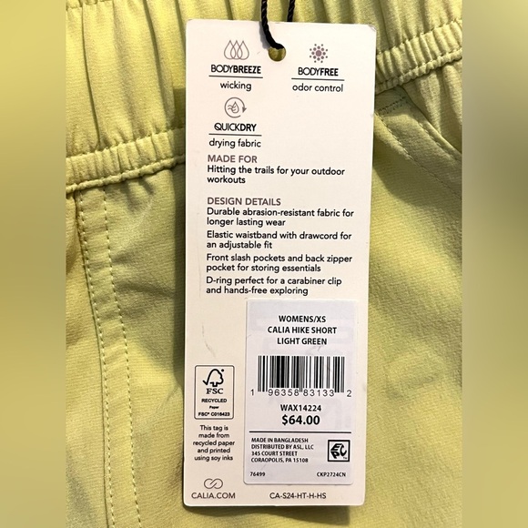 CALIA Hike Women's QuickDry Wicking Odor Control Light Green Shorts Sz XS - Picture 9 of 11
